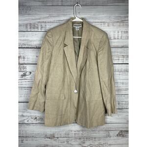 Jennifer Moore 100% Linen Blazer Jacket 12 Tan Neutral Minimalist Coastal Chic